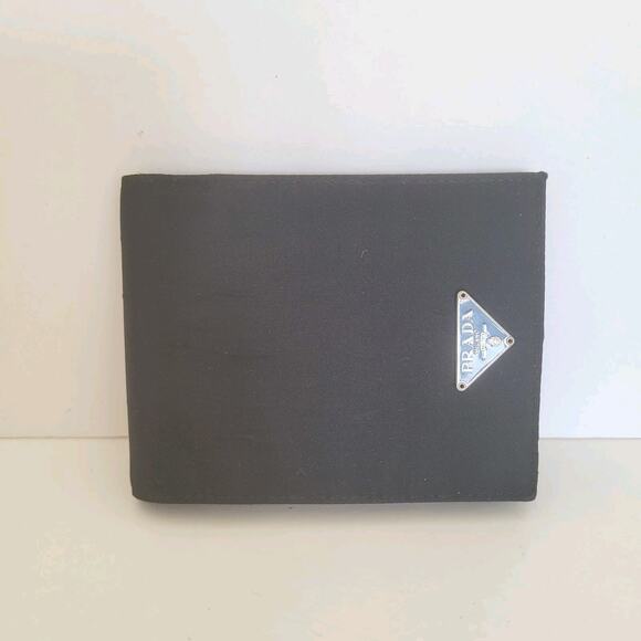 Prada Logo Men's Nylon Card Bill Wallet Bifold Black Designer Medium Vintage - Picture 1 of 10